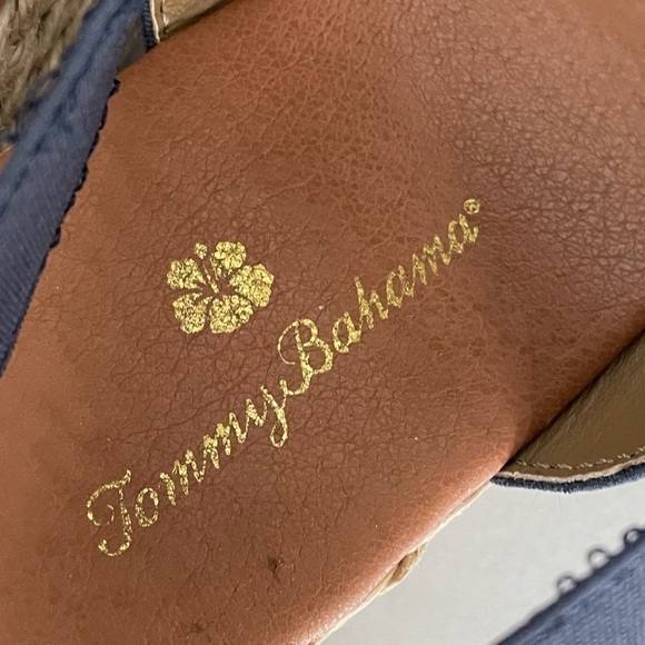 TOMMY BAHAMA Elastic Wedge Espadrilles Sandals Blue Tan 9 - Picture 10 of 10